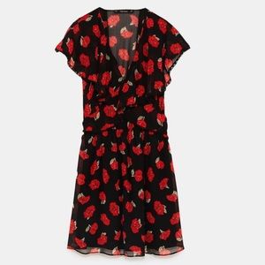 ZARA Black & Red Floral Dress